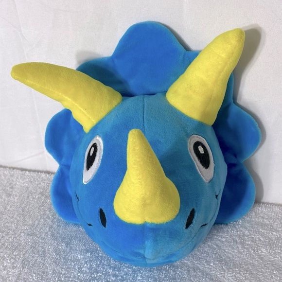 Fun Express Blue Yellow Triceratops Dinosaur Head Plush Toy - Picture 1 of 10